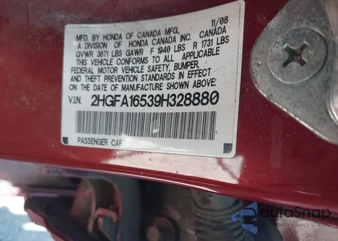 2009 Honda Civic Lx из США, поврежденный, VIN 2HGFA16539H328880